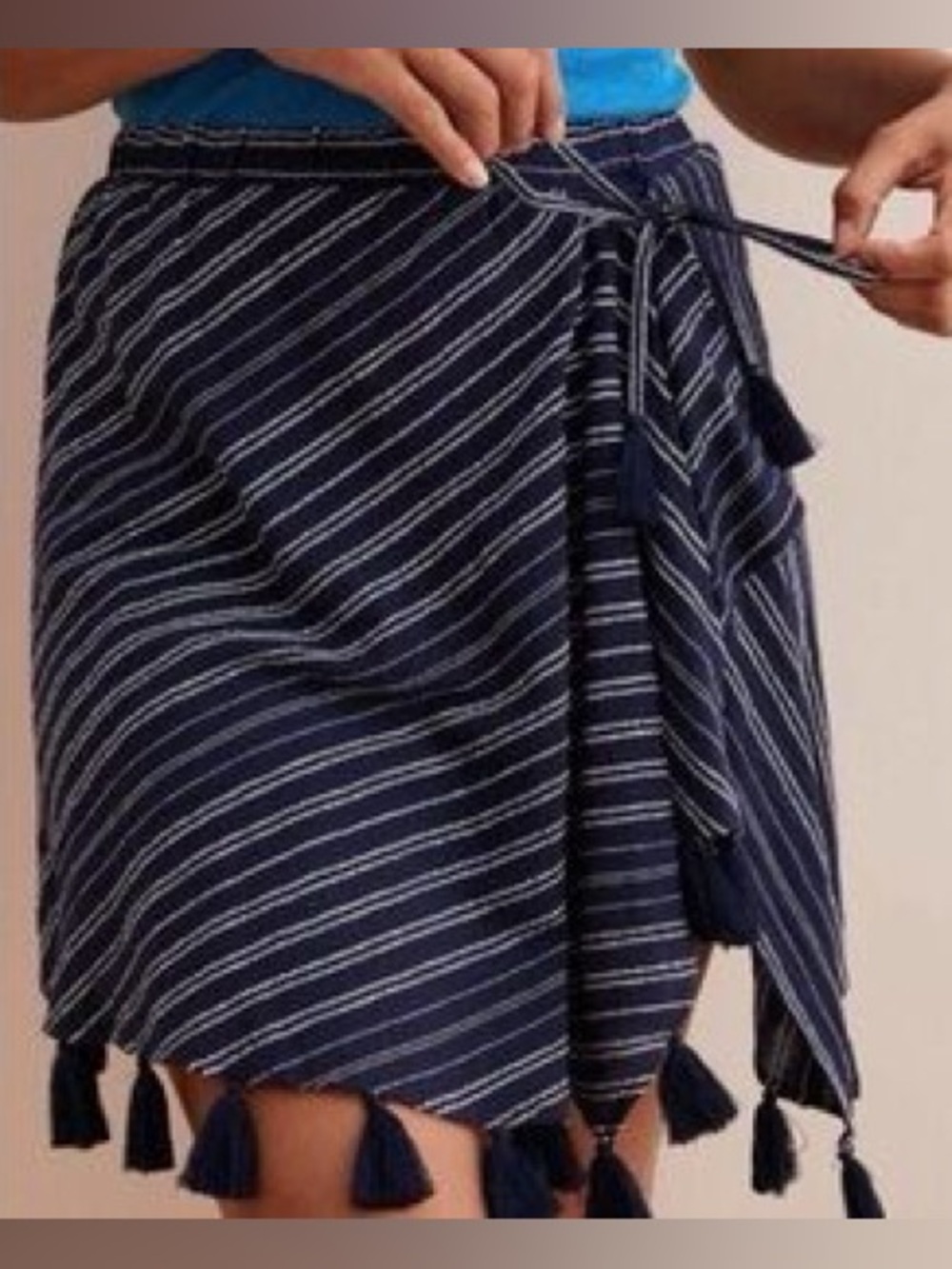 NWT Aerie Navy & White Striped Skirt With Tassels Size XL